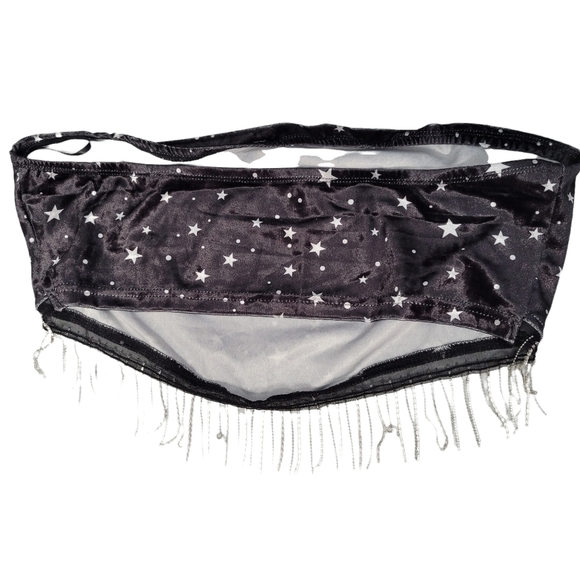 Shein Black Velvet Star Print Embellished Crop Top - Picture 2 of 7